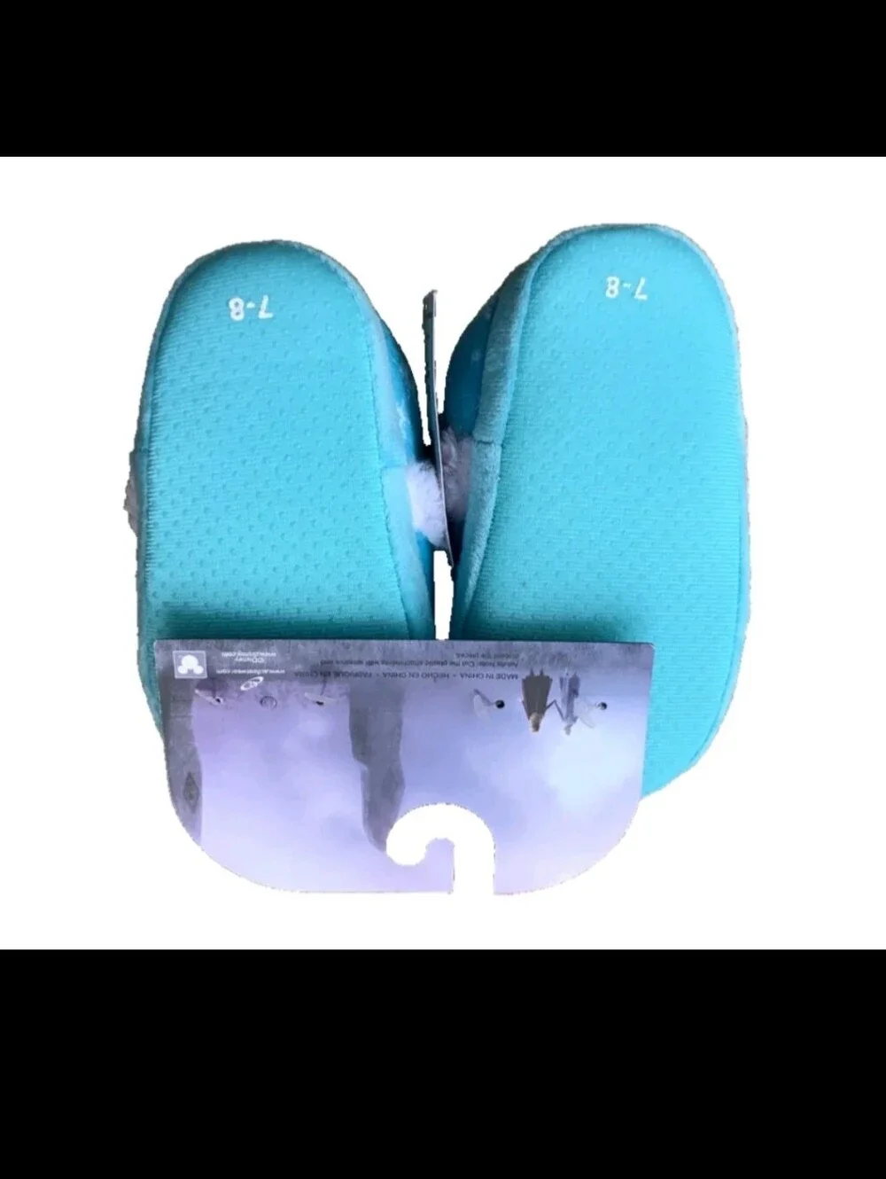 Disney Frozen Elsa & Anna Slippers Slip-On Blue White Fuzzy Sz 7-8 Toddler